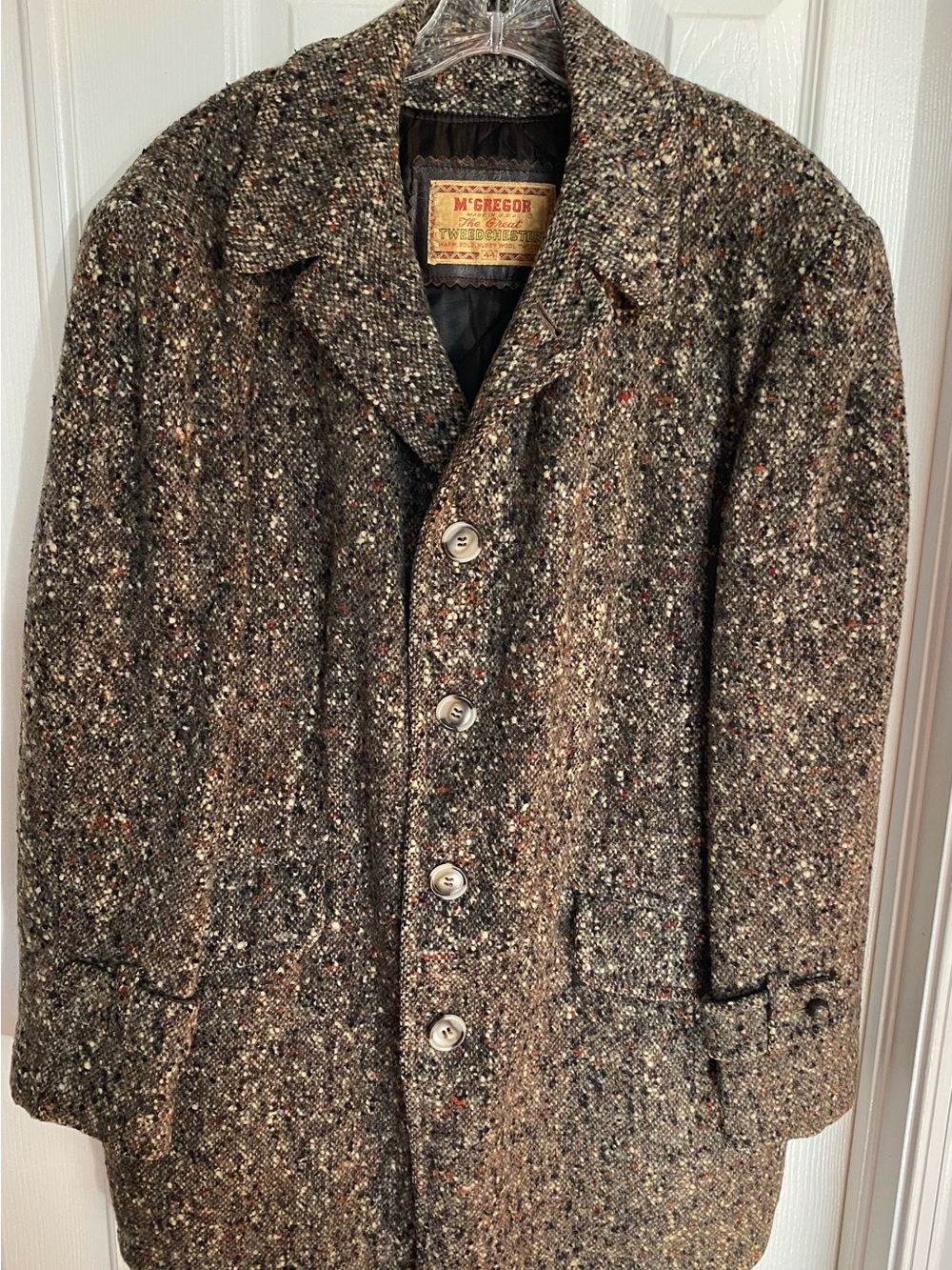 McGregor Classic Tweed Button-Up Overcoat in Multitone Browns Size  44